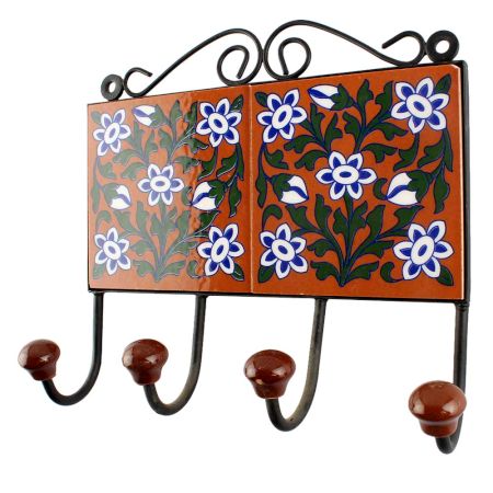 Brown Base Forest Green Leaf Ceramic Tile Hook